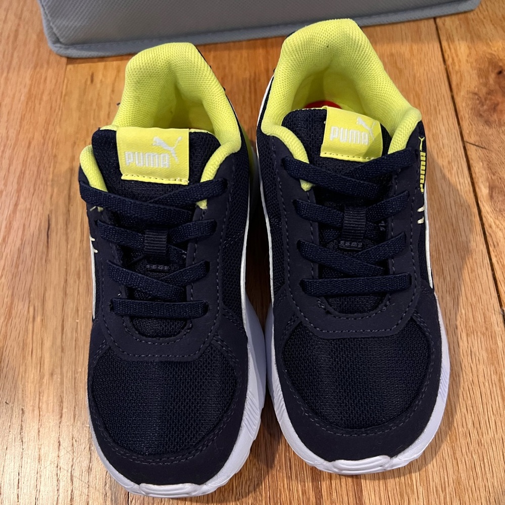 Navy Blue and yellow Puma Toddler sneakers
